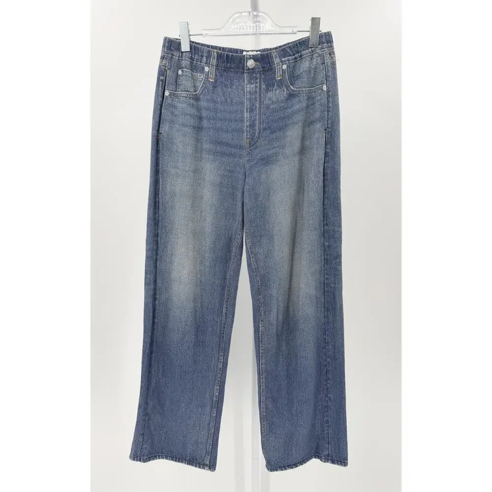 Rag & Bone Miramar Cotton Terry Wide Leg Jeans Faux Denim Illusion Pants Large - Picture 2 of 6
